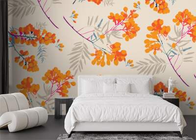 Cute feminine   seamless pattern with wildflowers. Wall mural