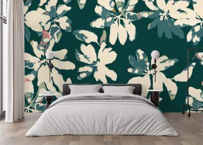 Simple monochrome two-color seamless pattern with flowers silhouette. Wall mural