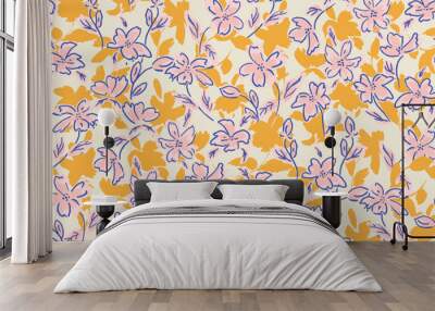 WebAbstract floral seamless pattern. Bright colors, gouache painting.hand drawn, not AI Wall mural