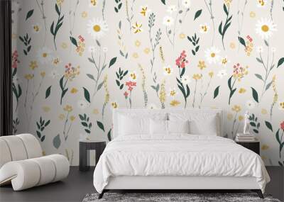 wildflowers pattern on pastel background Wall mural