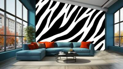 Seamless pattern with abstract black strokes on white. Zebra animal skin imitation. Texture for print, fabric, textile, wallpaper. Wall mural