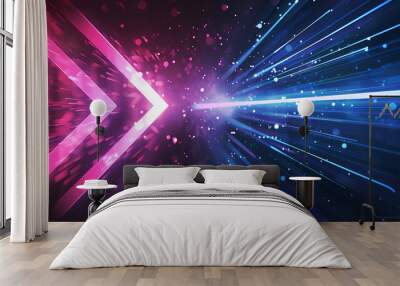 abstract fast neon arrows background with lights Wall mural