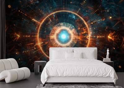 Abstract futuristic digital mandala fractual technology background concept Wall mural