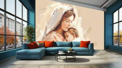 Birth of the infant Jesus christ by holy mary in Bethlehem Wall mural