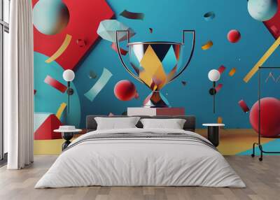 Decorative 3d render polygonal trophy award illustration isolated  Wall mural