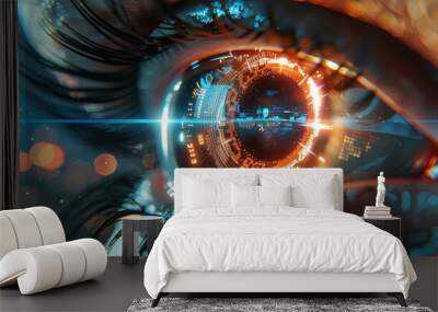 Futuristic cyber eye motion orb network with technology background concept  Wall mural