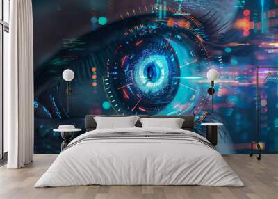 Futuristic cyber eye motion orb network with technology background concept  Wall mural