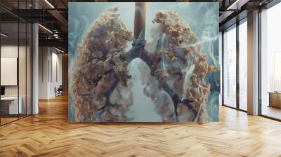 Smokers are liable to die young lung disease concept. Smoke filled lung. Lung cancer, health risk Wall mural