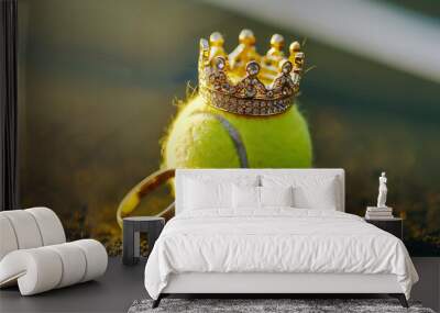 Tennis Ball in Gold Royal Crown. Tennis is the king of sports gold crown on tennis ball, the concept of success in tennis sport winner. Sweet romantic wedding proposal Wall mural