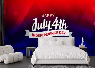 happy 4th of july, independence day since 1776 design with ribbon on trendy red and blue american fl Wall mural