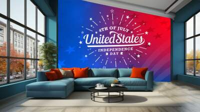 Happy 4th of July, united states of America independence day with firework starburst on USA stars and stripes abstract sale banner, discount banner, advertisement banner background.  Wall mural