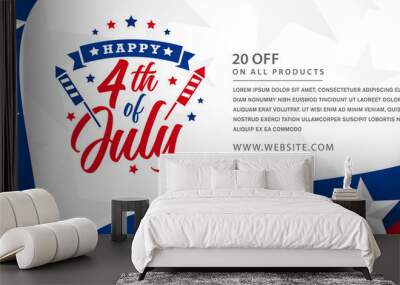 Happy 4th of July since 1776, USA Independence day Celebration design with firework and stars on modern United States national flag wave with 3d star promotional template
 Wall mural