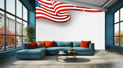 USA waving flag with star and firework, transparent background template for poster, banner, postcard, flyer, greeting card, etc. Vector illustration.
 Wall mural