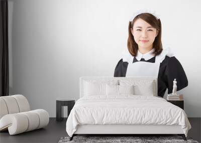 young asian waitress on white background Wall mural