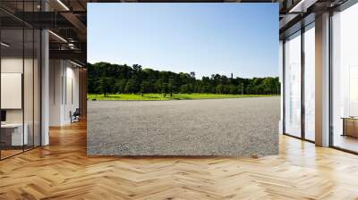 Gravel square and pine trees in Tokyo. Wall mural