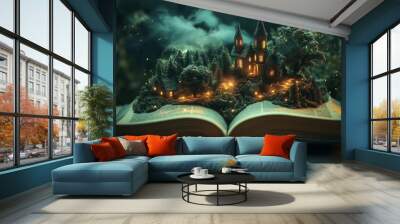 open book with glowing lights Wall mural