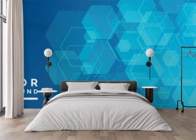 Blue Background hexagon pattern look like honeycomb vector illustration lighting effect graphic for text and message board design infographic Wall mural