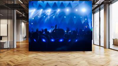 silhouettes of hand in concert.Light from the stage. Wall mural