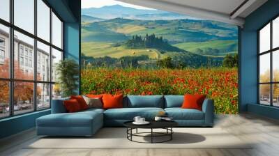 beautiful landscape of hilly tuscany in italy Wall mural