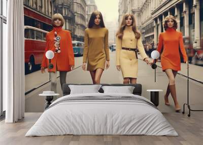 Swinging London in the 60s with a primary focus on full-bodied female models Wall mural