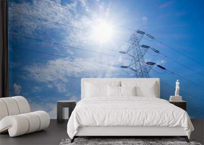 High voltage post, High voltage tower at blue sky background Wall mural