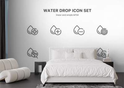 Water Quality and Safety Icon Set: Drops, Shields, Gears, and More. Editable Vector Icons for Hydration, Protection, and Management. Wall mural