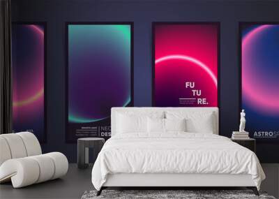 Abstract neon vertical stories, gradient cover template design set for poster, social media post and stories banners. Cyberpunk circular gradient hi tech post. Vector aesthetic space black set.	 Wall mural