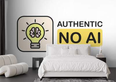 No AI influence icon on white background. Non artificial intelligence content label. Pro human stamp or badge. Wall mural