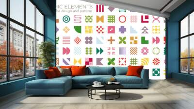 Simple Geometric Design Elements Collection - Modern Abstract and Retro Bauhaus Patterns Set for Creative Projects, Designs, Posters, Branding and Prints. Wall mural