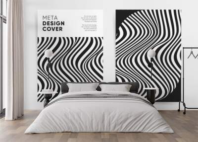 Wavy lines geometric cover design template. Vector A4 vertical orientation. Layout for book cover, poster, banner, placard, brochure, annual report, presentation, flyer. Black white monochrome covers. Wall mural