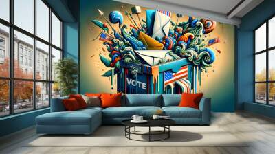 Abstract Vision of Mail Voting Fraud Concept: A Colorful Blend of Chaos, Mail Ballots and Politics. Wall mural