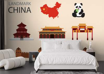 China country flat vector icons set Wall mural