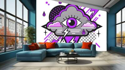 Storm of Secrets: Illuminati Eye in Thunder Cloud T-Shirt Designs Wall mural