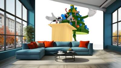 Christmas tree character gives a presentation Wall mural