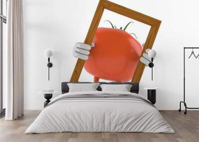 Tomato character holding picture frame Wall mural