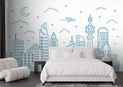 City line background illustration in thin line. City line vector design Wall mural