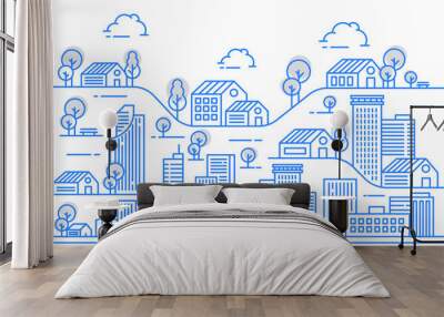 City line view illustration with a variety of building shapes Wall mural