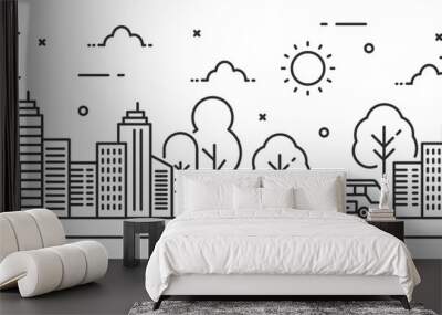 Illustration tree in line style with car Wall mural