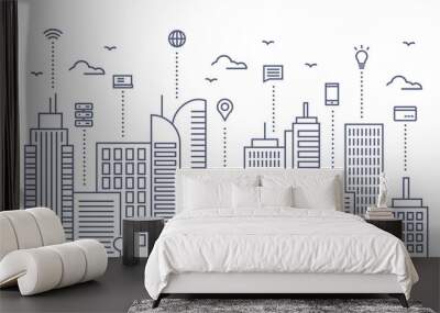 Smart city design illustration with line style Wall mural