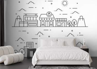 Store building in line style illustration Wall mural