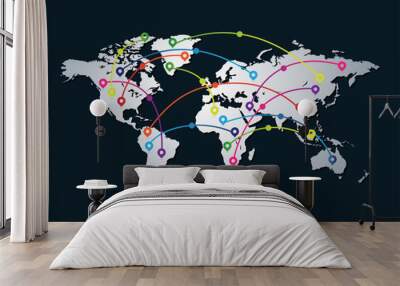 World Map Illustration with direction location map Wall mural