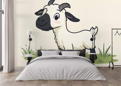 a cute goat cartoon for bakraeid card and eid poster for Muslim festival generated by AI Wall mural