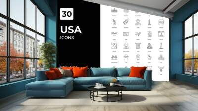 Usa icons collection. Set vector line with elements for mobile concepts and web apps. Collection modern icons. Wall mural