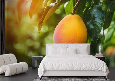 summer fruit mango hanging on a tree with water droplet generated by AI Wall mural