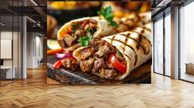 Turkish grilled shawarma beef wrap generated by AI  Wall mural