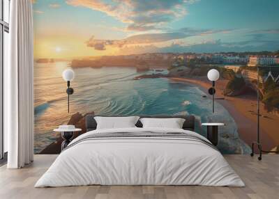 beautiful aerial view beach buildings ocean mountains Wall mural