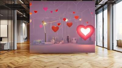 Lamps with glowing hearts, Background for valentine love Wall mural