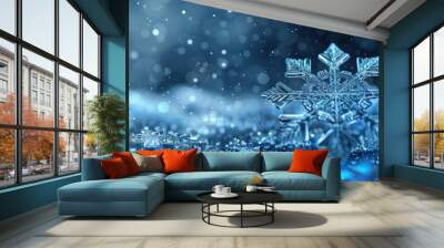 Snowflake blue decoration ornament for Merry Christmas and Happy New Year 2024-2025, creating a festive atmosphere Wall mural