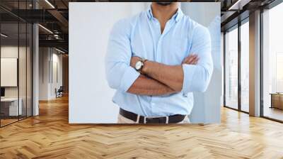 I always just trusted my instincts from the start. Portrait of a confident young businessman standing with his arms crossed in an office. Wall mural