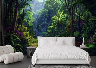 vivid tropical rainforest in bright sunny weather Wall mural